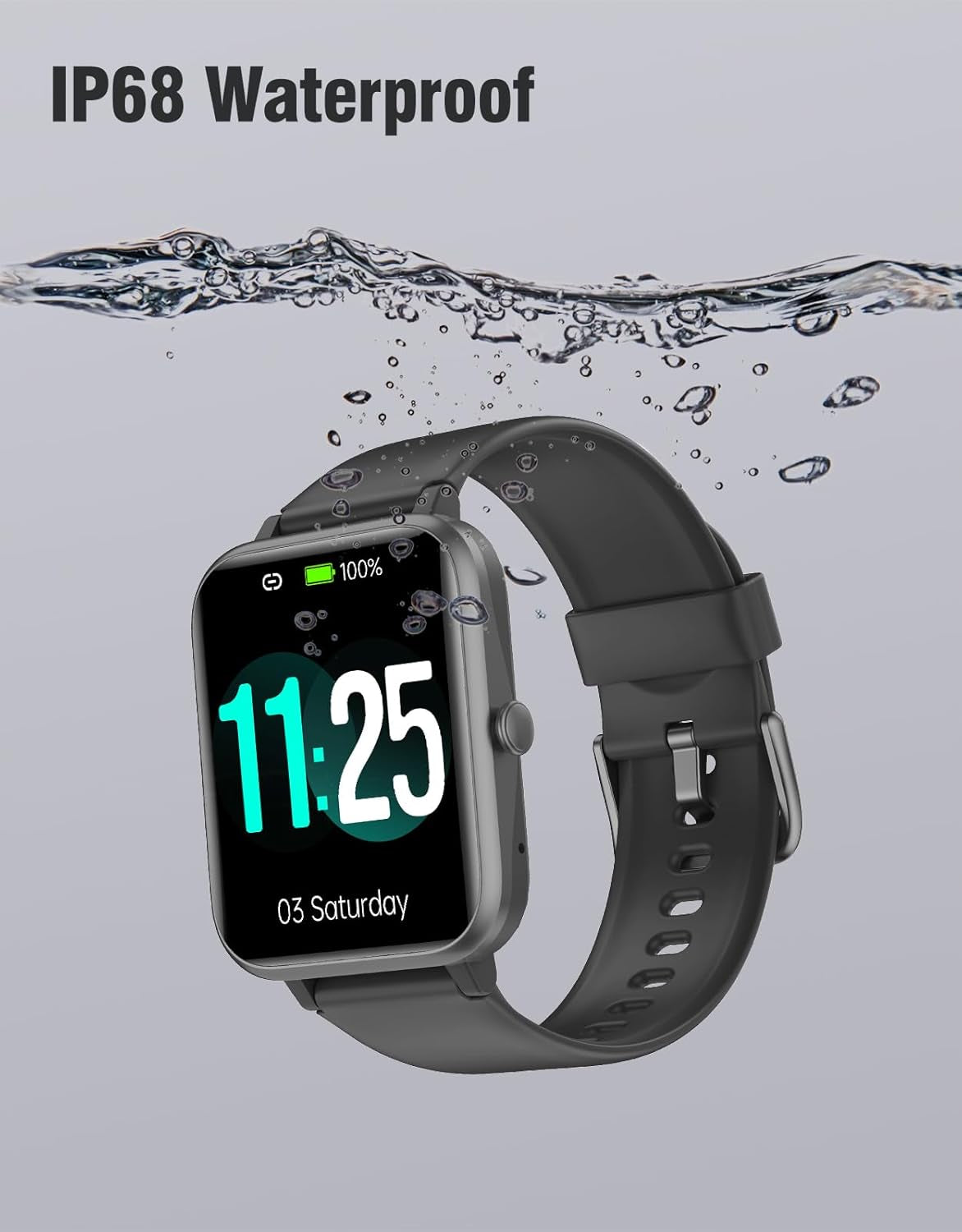 Fitness Tracker Fitness Watches for Women Men (Make/Answer Calls), 1.85" Smart Watch for Iphone/Android Phones, Heart Rate/Sleep Monitor Steps Tracker Watch Pedometer IP68 Waterproof (Dark Black)