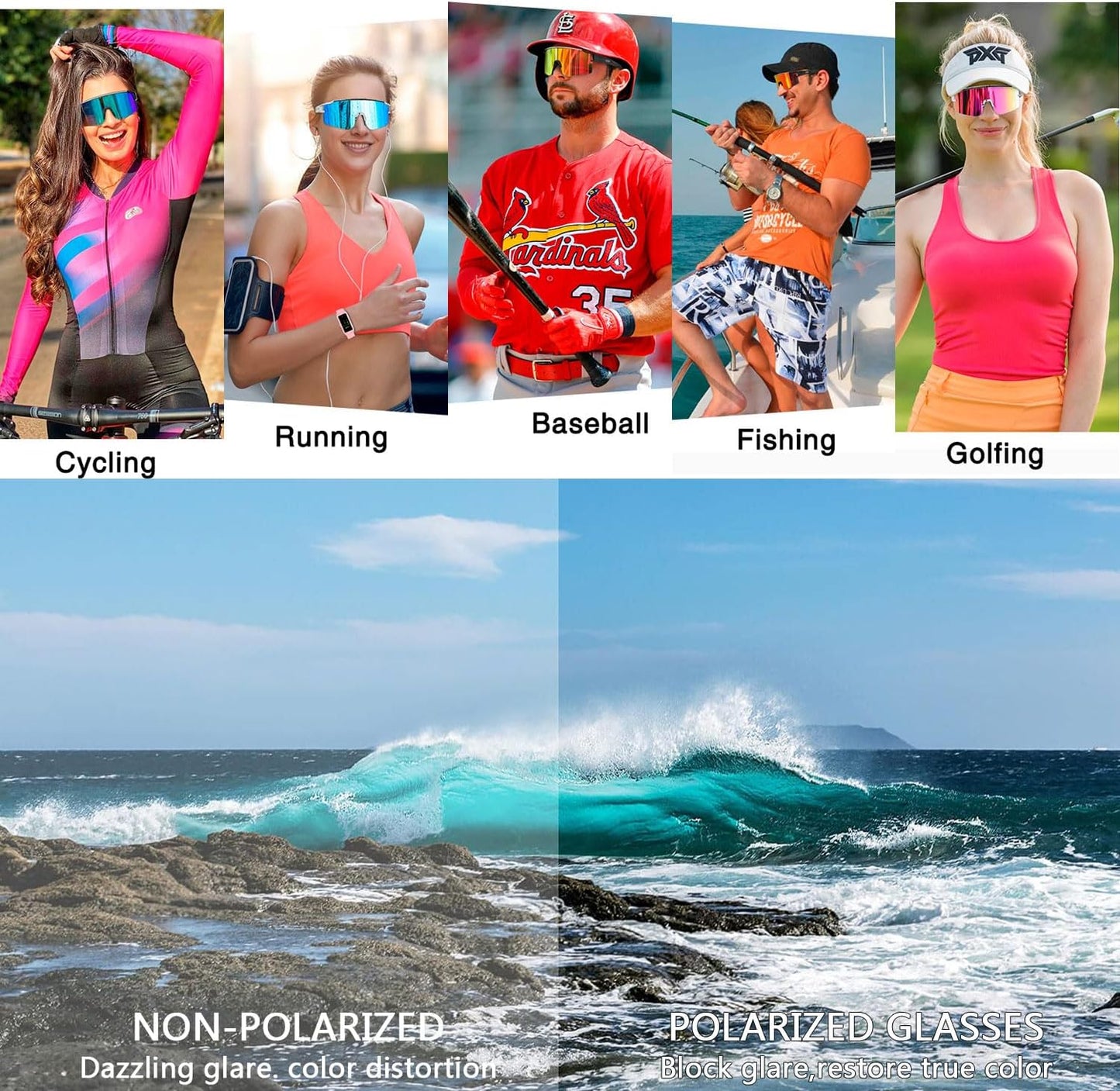 Polarized Cycling Glasses for Men Women, UV400 Bike Sunglasses - Sport Eyewear for Bicycle Baseball Running MTB