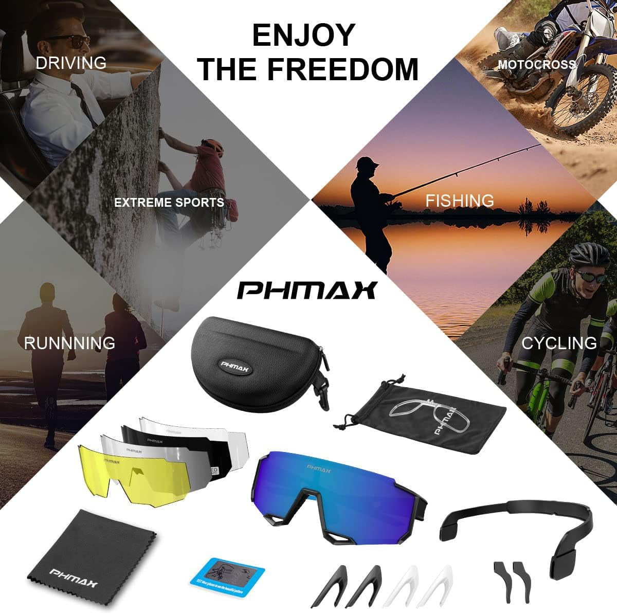 Polarized Cycling Glasses with 5 Interchangeable Lenses,Mtb Biking Running Baseball Sports Sunglasses for Men Women