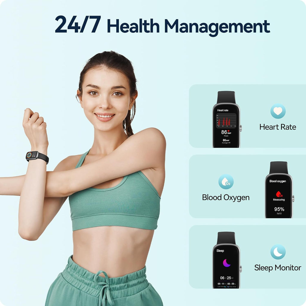 Health Fitness Tracker, 24/7 Heart Rate/Spo2/Sleep Monitor, Activity Trackers & Smart Watches with Step Calorie Counter Pedometer, Waterproof Fitness Watches for Women Men (Black)