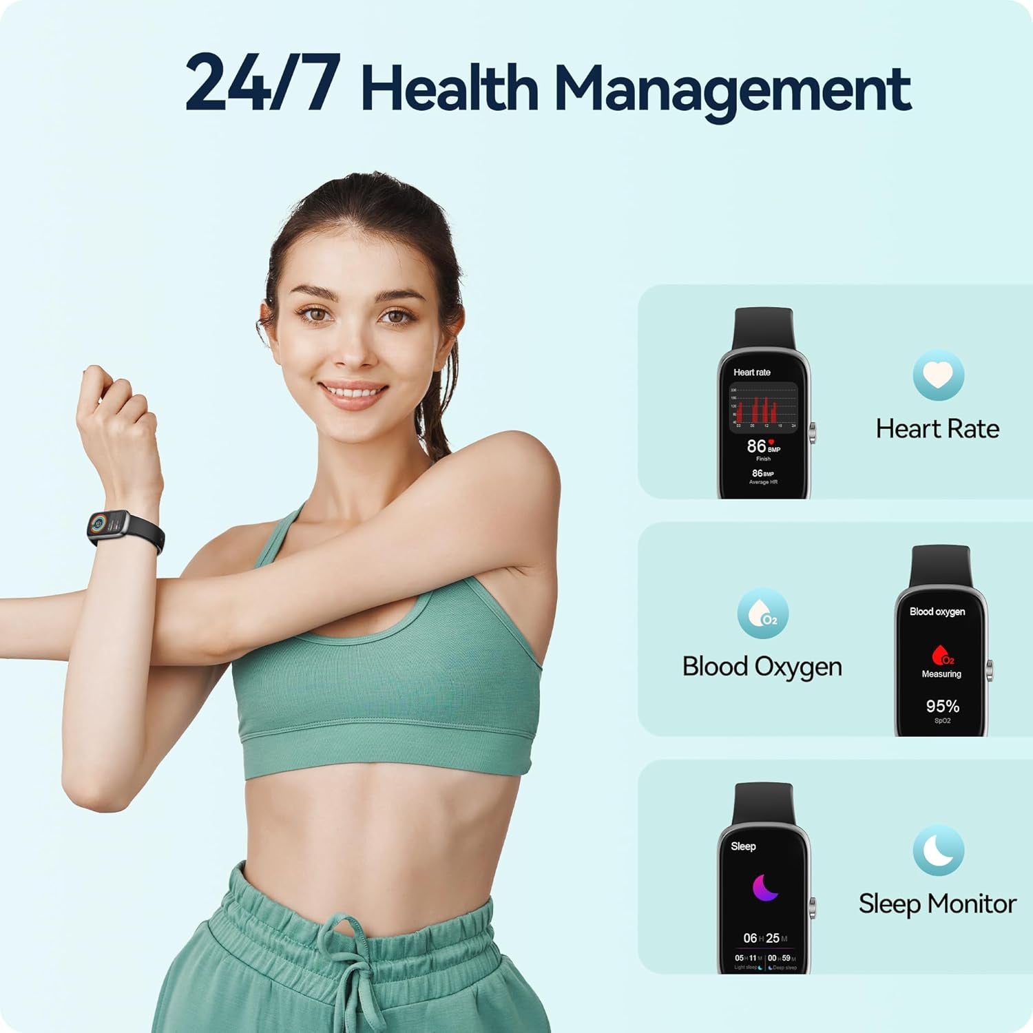 Health Fitness Tracker, 24/7 Heart Rate/Spo2/Sleep Monitor, Activity Trackers & Smart Watches with Step Calorie Counter Pedometer, Waterproof Fitness Watches for Women Men (Black)