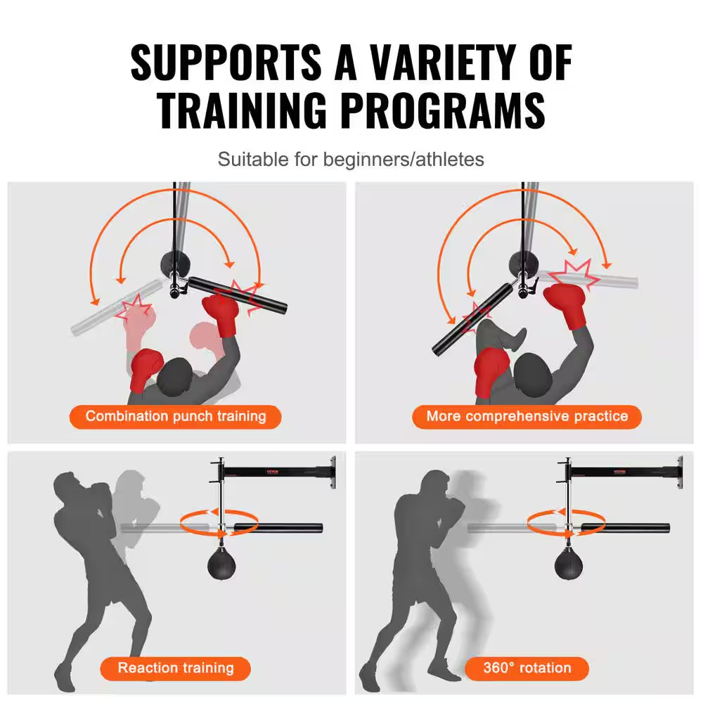 Wall Mount Boxing Spinning Bar with Punching Ball Adjustable Boxing Speed Trainer with Gloves Reflex Boxing Bar