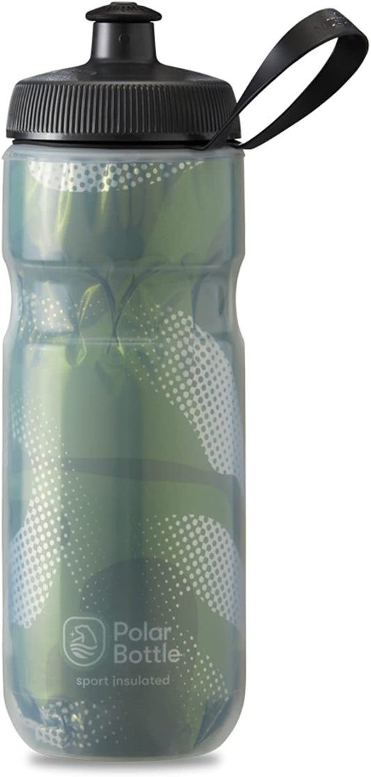 Sport Insulated Water Bottle - Bpa-Free, Sport & Bike Squeeze Bottle with Handle (Contender - Olive & Silver, 20 Oz)