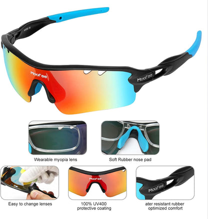 Sports Sunglasses for Men Womens Cycling Glasses with 5 Interchangeable Lenes for Running Fishing Baseball Golf