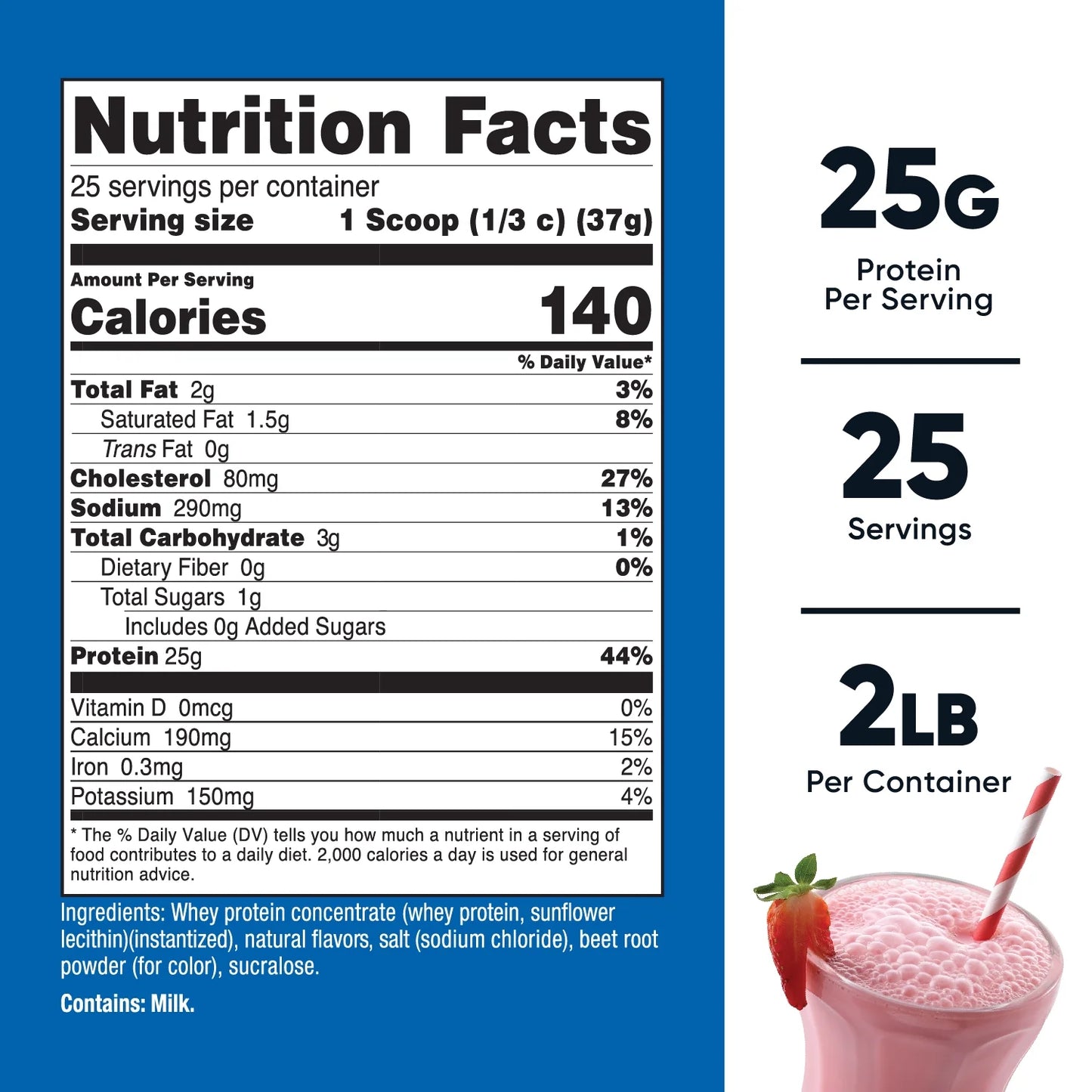 Whey Protein Concentrate Powder (Strawberry Milkshake) 2LBS - Non-Gmo