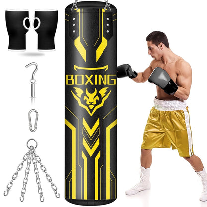 Hanging Punching Bag for Adults, 4FT PU Heavy Boxing Bags with Chain Ceiling Hook, Boxing Training Equipment for Training Muay Thai Karate Kickboxing Taekwondo Home Gym,Unfilled