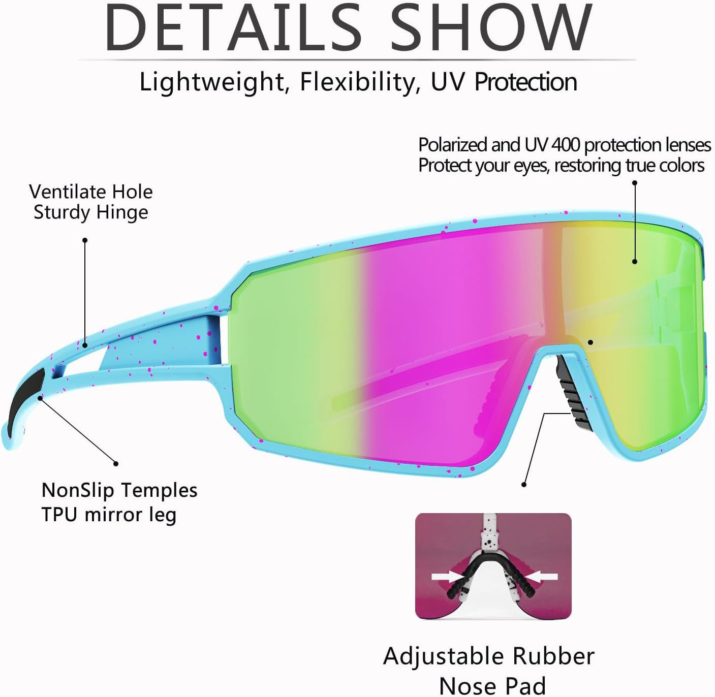 Polarized Cycling Glasses for Men Women, UV400 Bike Sunglasses - Sport Eyewear for Bicycle Baseball Running MTB