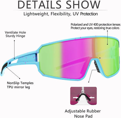 Polarized Cycling Glasses for Men Women, UV400 Bike Sunglasses - Sport Eyewear for Bicycle Baseball Running MTB