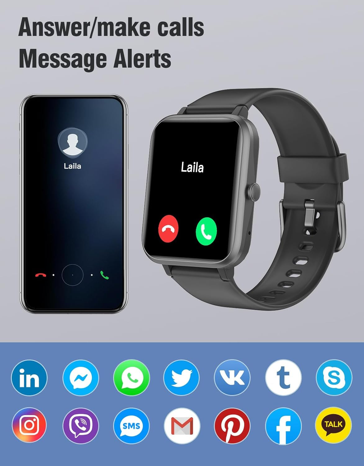 Fitness Tracker Fitness Watches for Women Men (Make/Answer Calls), 1.85" Smart Watch for Iphone/Android Phones, Heart Rate/Sleep Monitor Steps Tracker Watch Pedometer IP68 Waterproof (Dark Black)