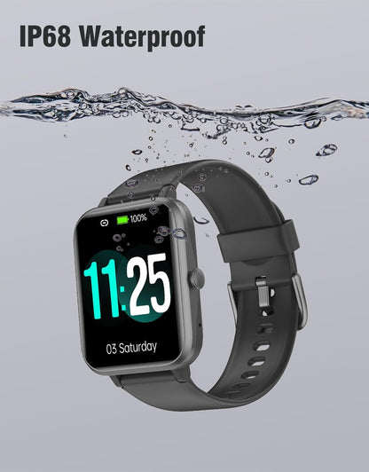 Fitness Tracker Fitness Watches for Women Men (Make/Answer Calls), 1.85" Smart Watch for Iphone/Android Phones, Heart Rate/Sleep Monitor Steps Tracker Watch Pedometer IP68 Waterproof (Dark Black)