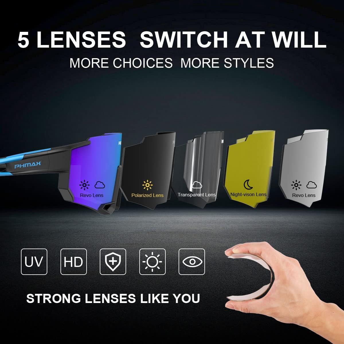 Polarized Cycling Glasses with 5 Interchangeable Lenses,Mtb Biking Running Baseball Sports Sunglasses for Men Women