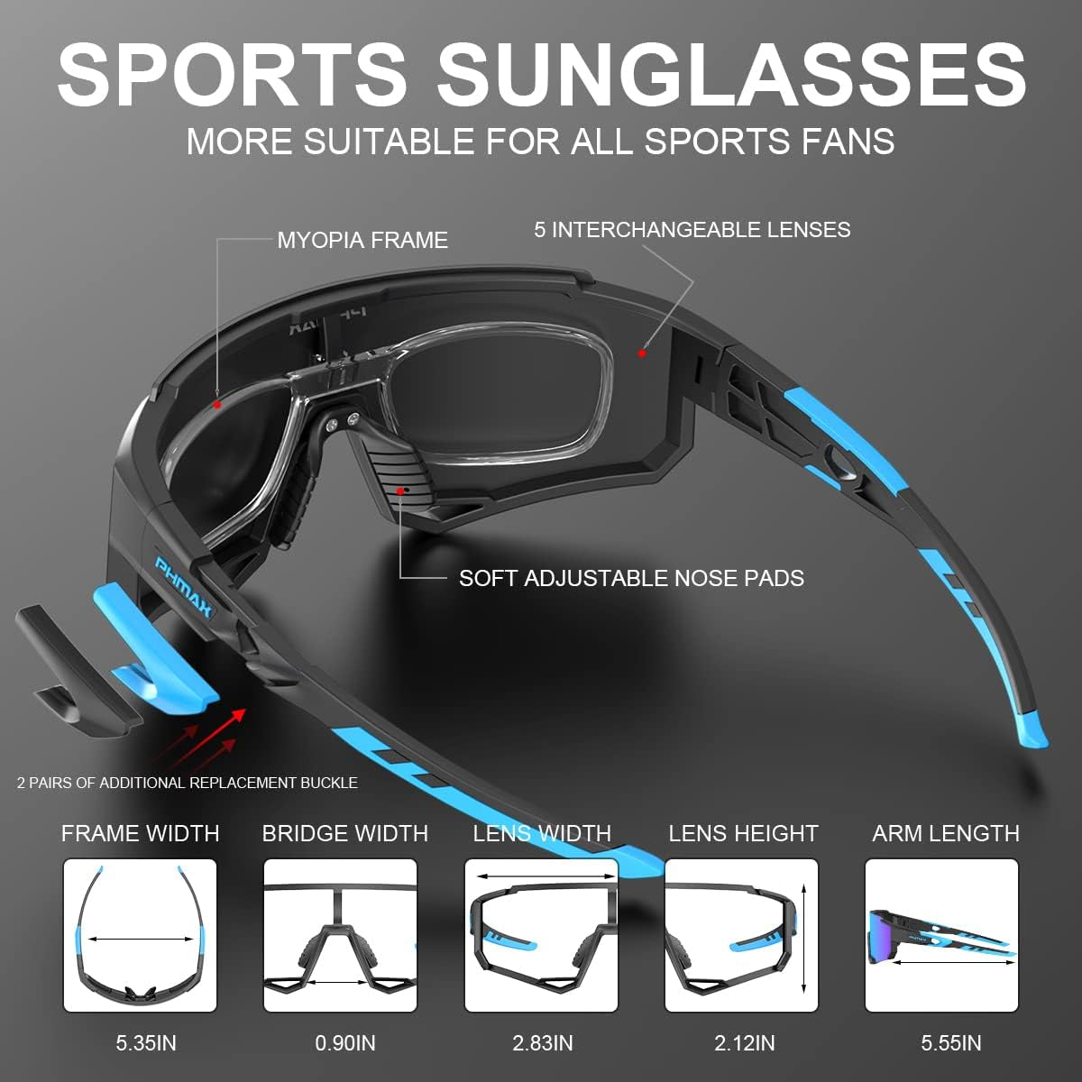 Polarized Cycling Glasses with 5 Interchangeable Lenses,Mtb Biking Running Baseball Sports Sunglasses for Men Women