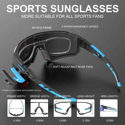 Polarized Cycling Glasses with 5 Interchangeable Lenses,Mtb Biking Running Baseball Sports Sunglasses for Men Women