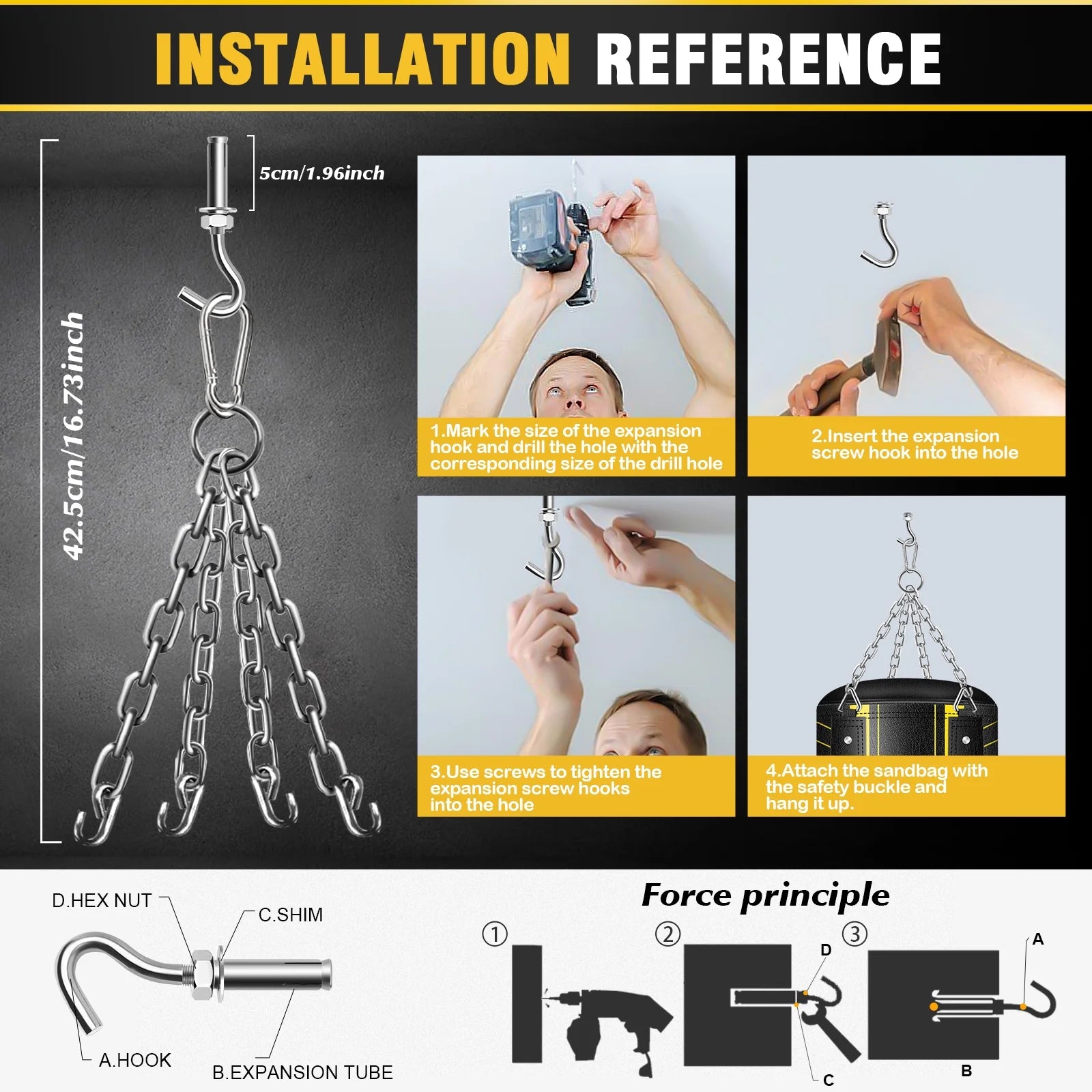 Hanging Punching Bag for Adults, 4FT PU Heavy Boxing Bags with Chain Ceiling Hook, Boxing Training Equipment for Training Muay Thai Karate Kickboxing Taekwondo Home Gym,Unfilled