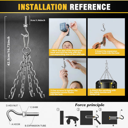 Hanging Punching Bag for Adults, 4FT PU Heavy Boxing Bags with Chain Ceiling Hook, Boxing Training Equipment for Training Muay Thai Karate Kickboxing Taekwondo Home Gym,Unfilled