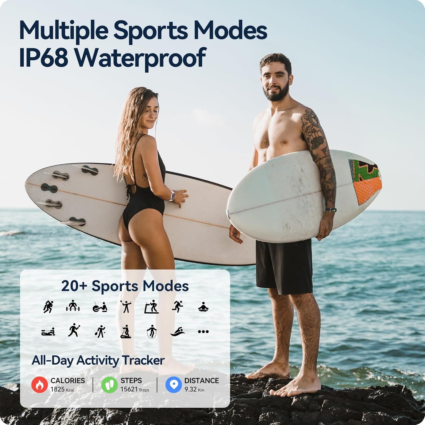 Health Fitness Tracker, 24/7 Heart Rate/Spo2/Sleep Monitor, Activity Trackers & Smart Watches with Step Calorie Counter Pedometer, Waterproof Fitness Watches for Women Men (Black)