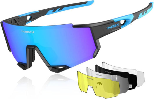 Polarized Cycling Glasses with 5 Interchangeable Lenses,Mtb Biking Running Baseball Sports Sunglasses for Men Women
