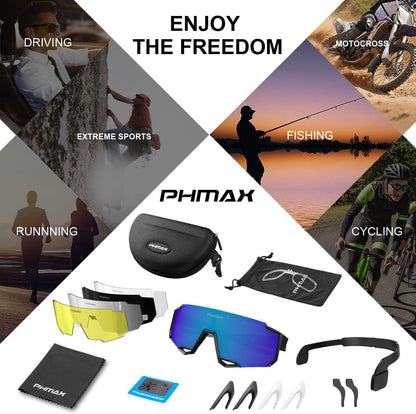 Polarized Cycling Glasses with 5 Interchangeable Lenses,Mtb Biking Running Baseball Sports Sunglasses for Men Women