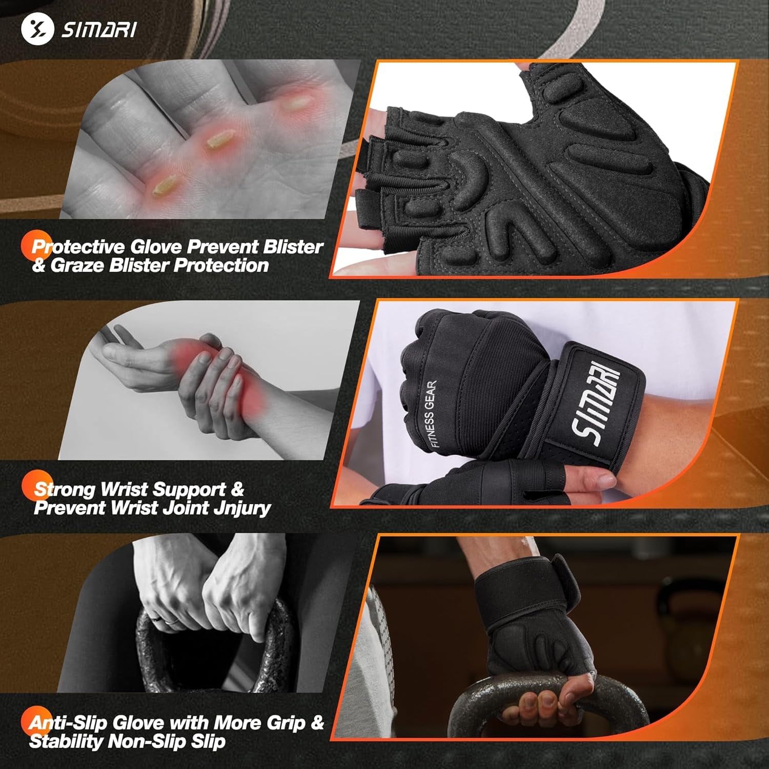 Padded Workout Gloves for Men and Women, Ventilated Weight Lifting Gloves with Wrist Wraps Support, Full Palm Protection, Great Grip for Gym Training, Fitness, Weightlifting, Exercise