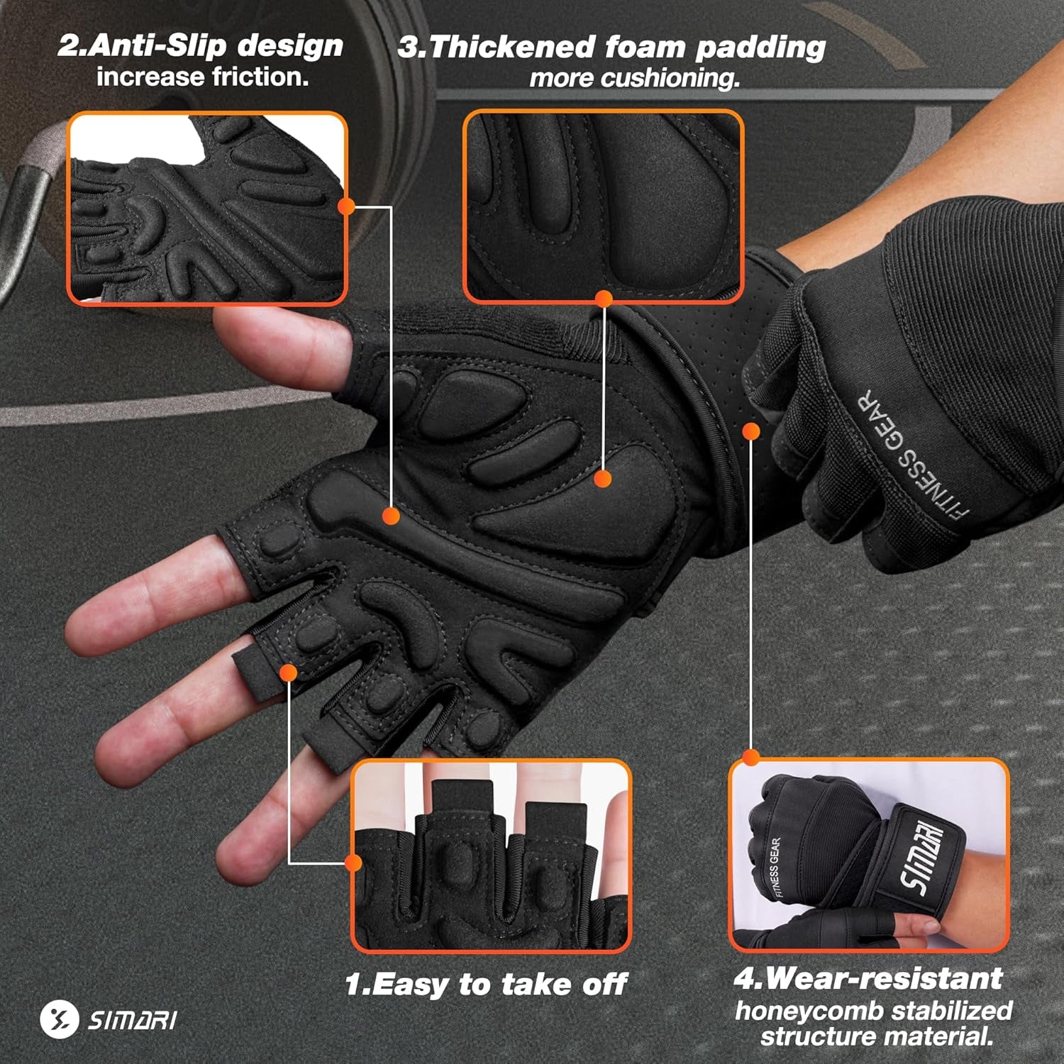 Padded Workout Gloves for Men and Women, Ventilated Weight Lifting Gloves with Wrist Wraps Support, Full Palm Protection, Great Grip for Gym Training, Fitness, Weightlifting, Exercise