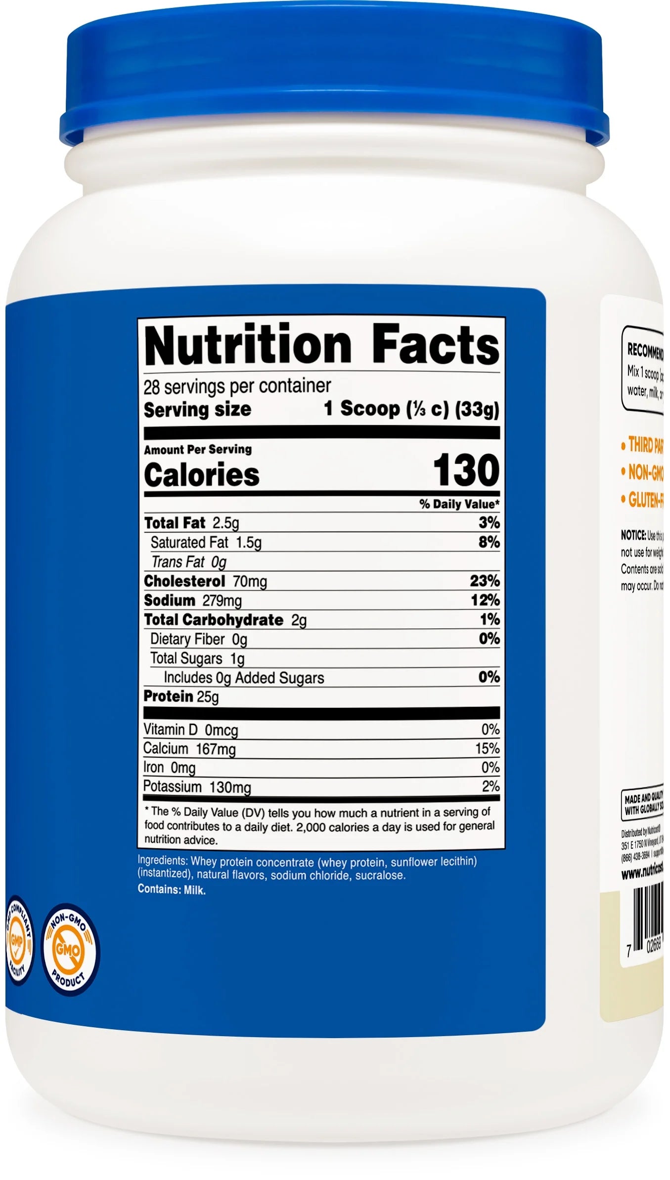 Whey Protein Concentrate (Vanilla) 2LBS - Gluten Free & Non-Gmo Supplement