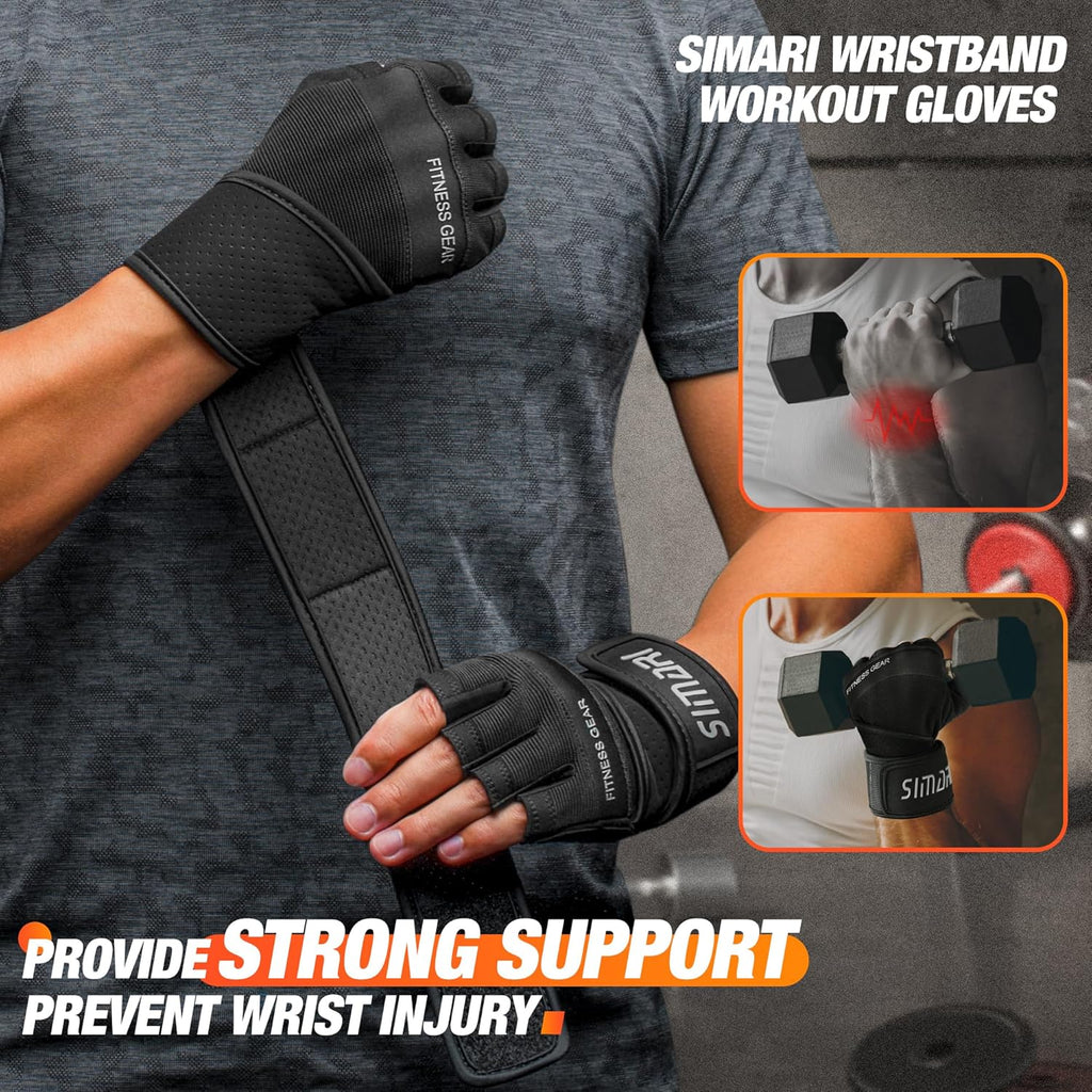 Padded Workout Gloves for Men and Women, Ventilated Weight Lifting Gloves with Wrist Wraps Support, Full Palm Protection, Great Grip for Gym Training, Fitness, Weightlifting, Exercise