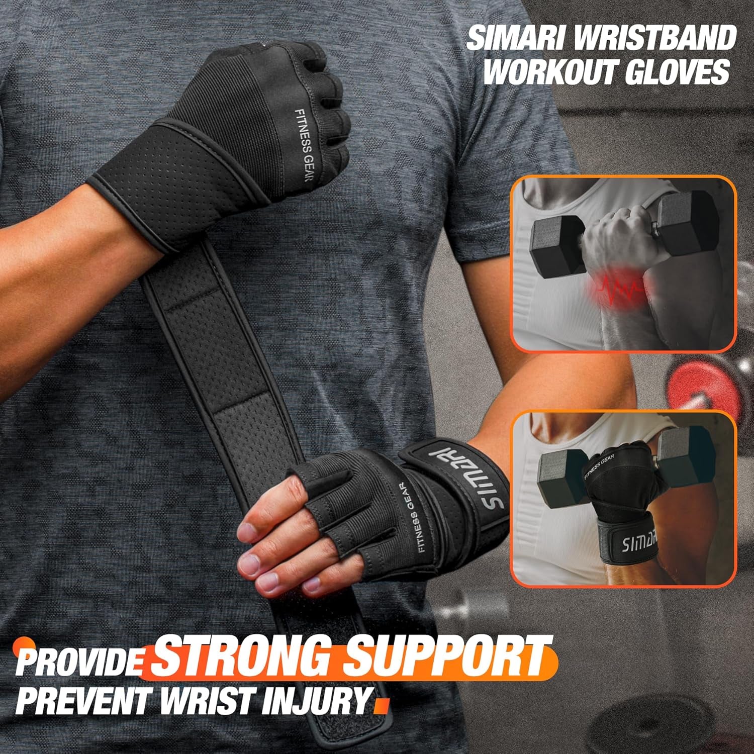 Padded Workout Gloves for Men and Women, Ventilated Weight Lifting Gloves with Wrist Wraps Support, Full Palm Protection, Great Grip for Gym Training, Fitness, Weightlifting, Exercise
