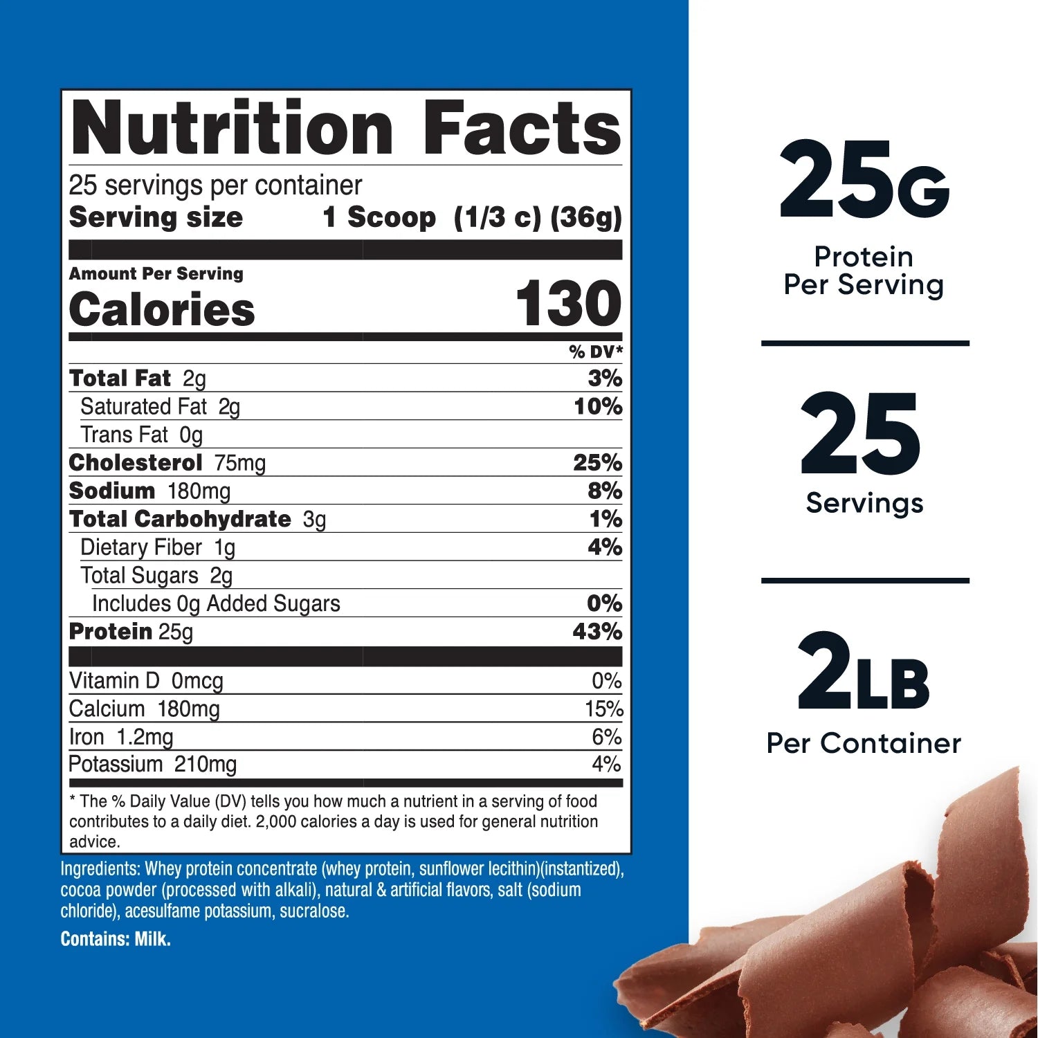 Whey Protein Concentrate Powder (Chocolate) 2LBS - Gluten Free & Non-Gmo