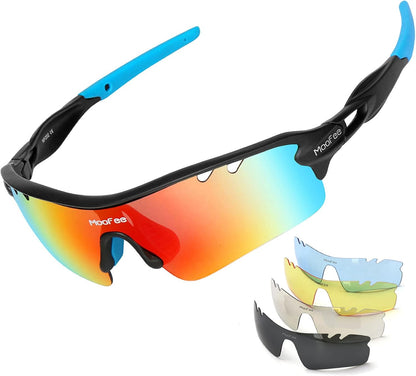 Sports Sunglasses for Men Womens Cycling Glasses with 5 Interchangeable Lenes for Running Fishing Baseball Golf