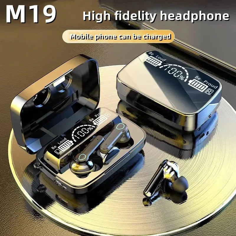 New M19 TWS Bluetooth Headphones 9D High Fidelity Wireless Headphones Touch IPX7 Waterproof Digital Display Headphones