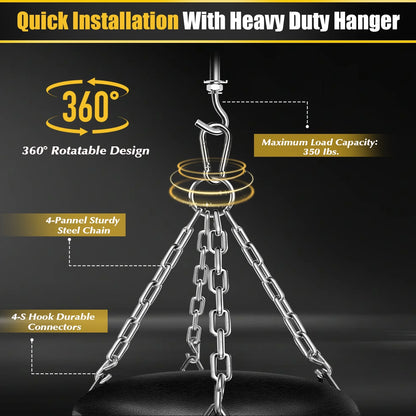 Hanging Punching Bag for Adults, 4FT PU Heavy Boxing Bags with Chain Ceiling Hook, Boxing Training Equipment for Training Muay Thai Karate Kickboxing Taekwondo Home Gym,Unfilled