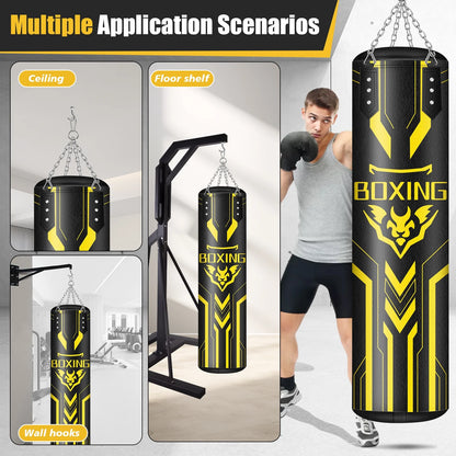 Hanging Punching Bag for Adults, 4FT PU Heavy Boxing Bags with Chain Ceiling Hook, Boxing Training Equipment for Training Muay Thai Karate Kickboxing Taekwondo Home Gym,Unfilled