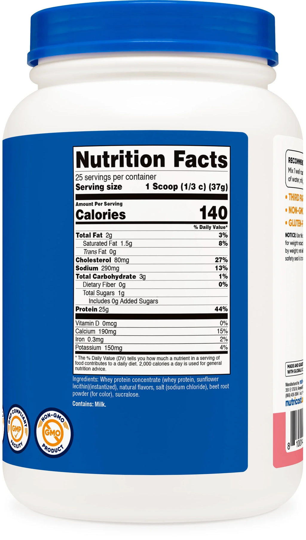 Whey Protein Concentrate Powder (Strawberry Milkshake) 2LBS - Non-Gmo