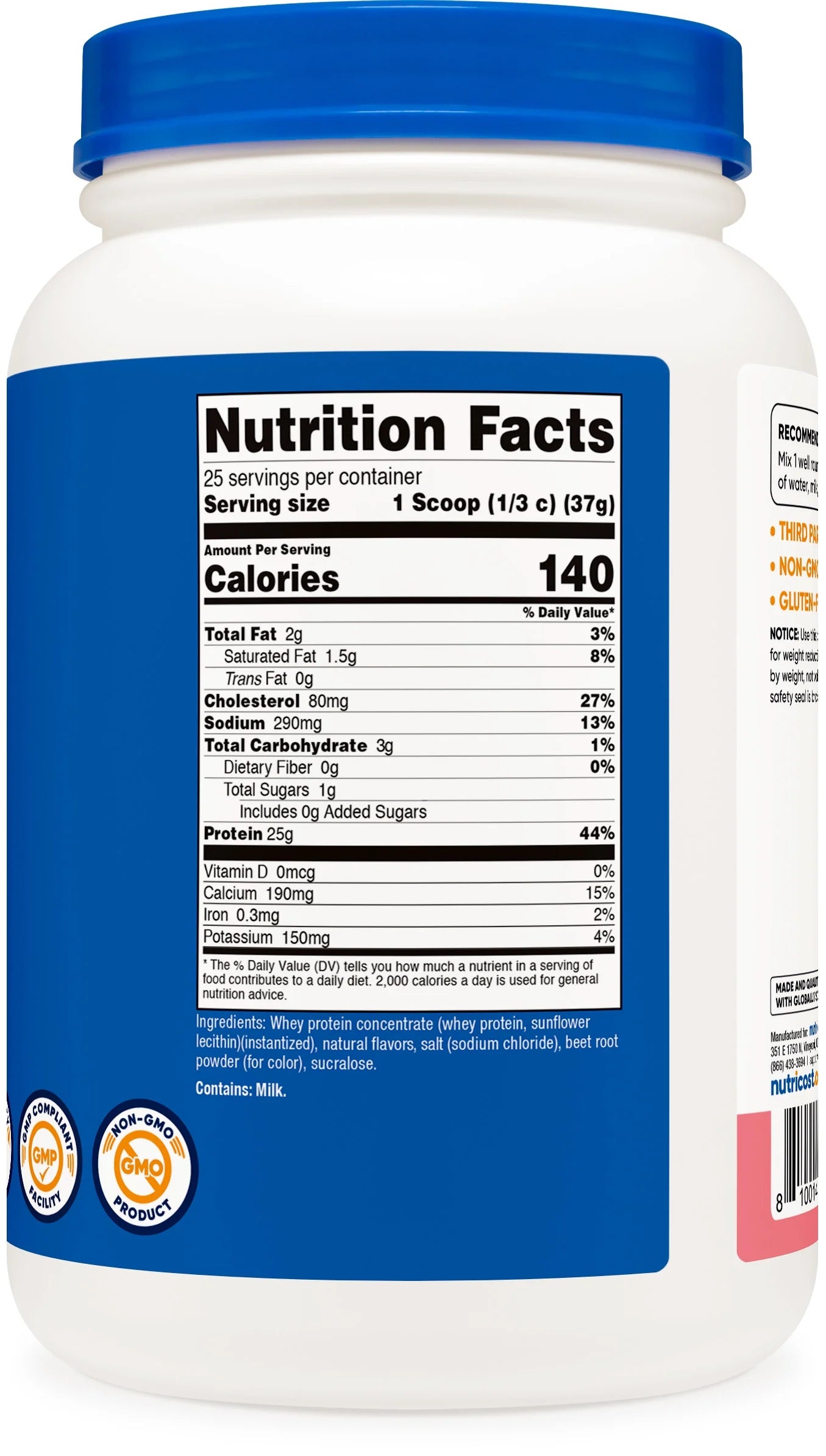 Whey Protein Concentrate Powder (Strawberry Milkshake) 2LBS - Non-Gmo