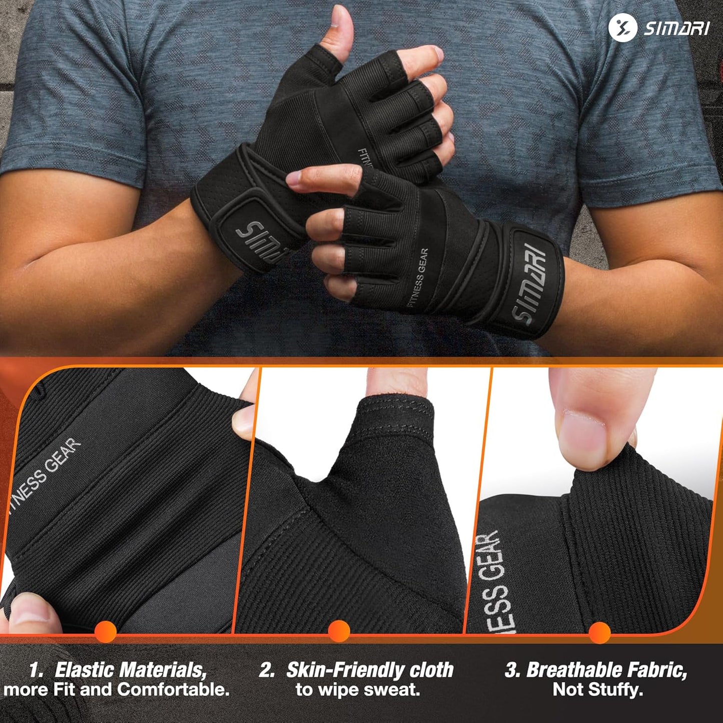 Padded Workout Gloves for Men and Women, Ventilated Weight Lifting Gloves with Wrist Wraps Support, Full Palm Protection, Great Grip for Gym Training, Fitness, Weightlifting, Exercise