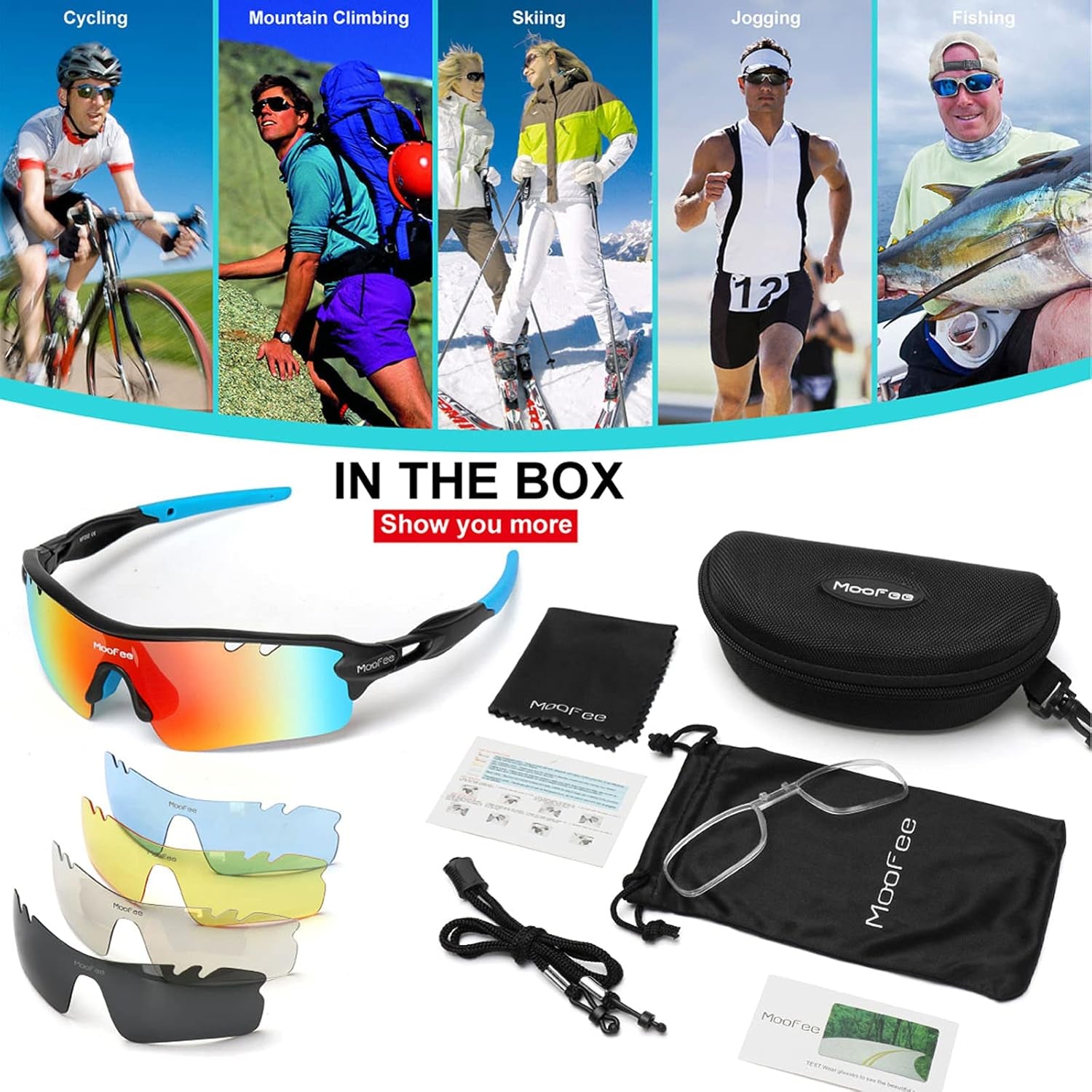 Sports Sunglasses for Men Womens Cycling Glasses with 5 Interchangeable Lenes for Running Fishing Baseball Golf