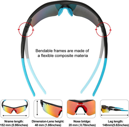 Sports Sunglasses for Men Womens Cycling Glasses with 5 Interchangeable Lenes for Running Fishing Baseball Golf