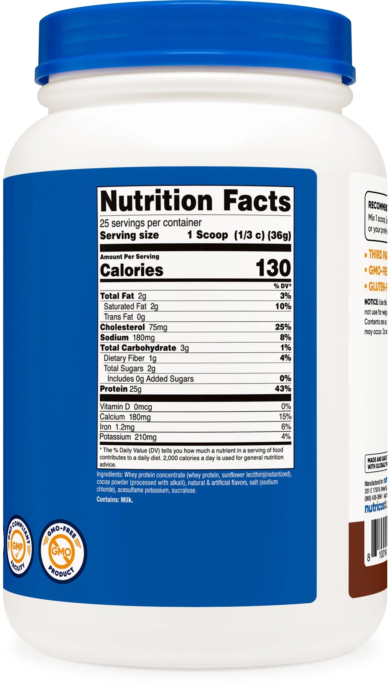 Whey Protein Concentrate Powder (Chocolate) 2LBS - Gluten Free & Non-Gmo